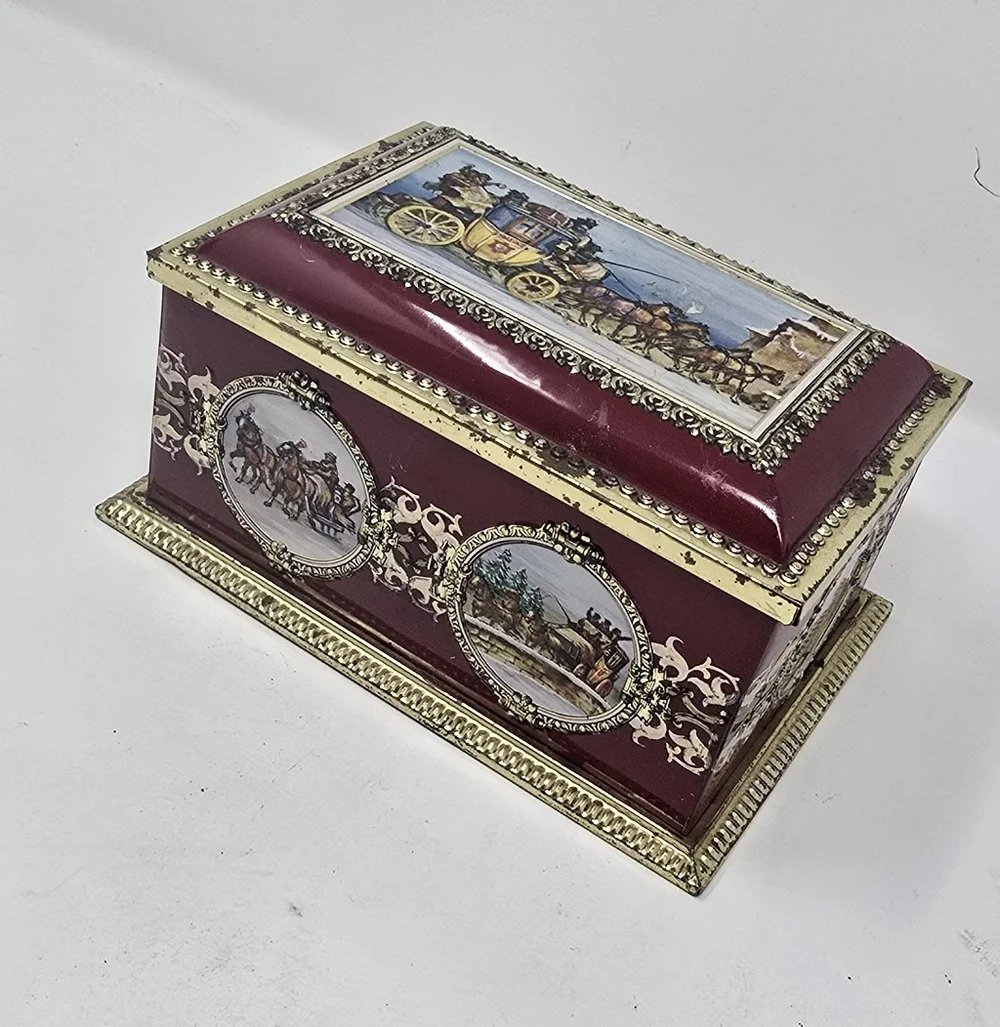 Vintage klann quality biscuit candy metal tin hinged lid western‎ germany